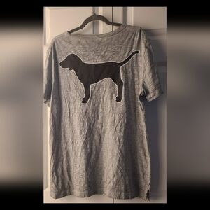 VS PINK EUC Gray Campus Tee T-Shirt Women's Size L Large Dog Graphic Back